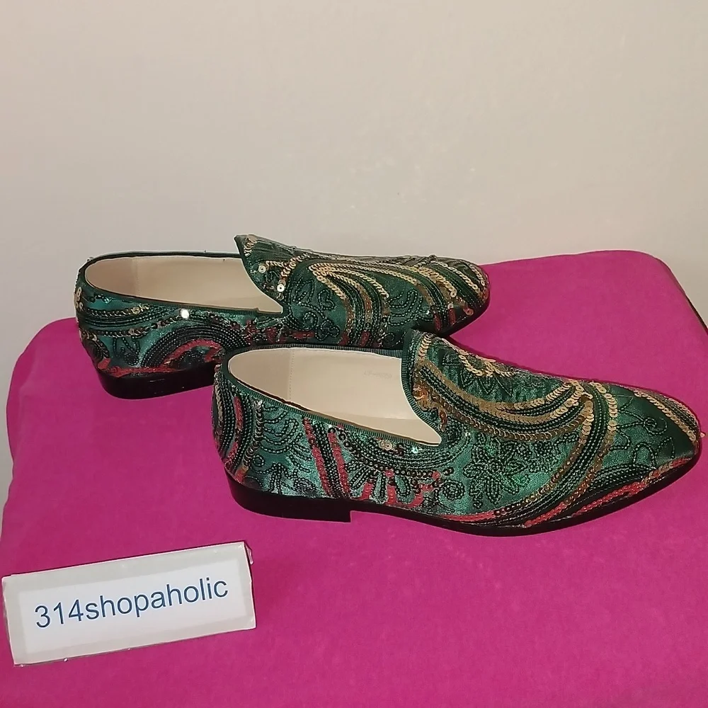 Mens Green / Gold Sequin Loafers - Picture 6 of 6